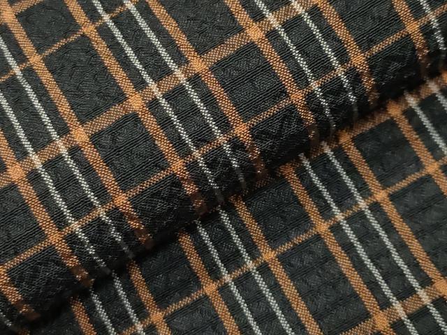平和屋着物●上質な紬　格子柄　黒地　正絹　逸品　CABD9459gh