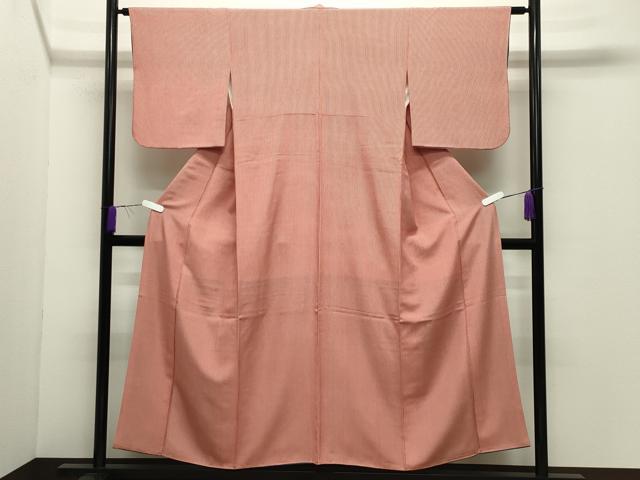 平和屋着物●江戸小紋　作家物　万筋　白色×赤丹色　正絹　逸品　CABD9463gh