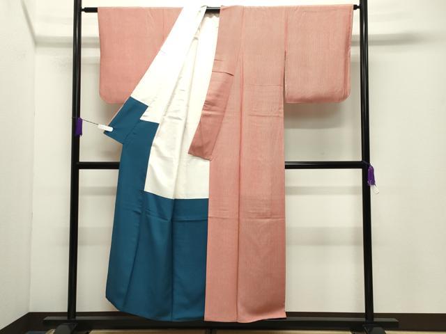 平和屋着物●江戸小紋　作家物　万筋　白色×赤丹色　正絹　逸品　CABD9463gh