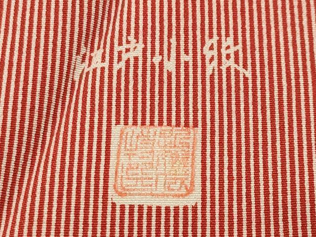 平和屋着物●江戸小紋　作家物　万筋　白色×赤丹色　正絹　逸品　CABD9463gh