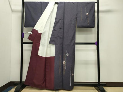 平和屋着物●訪問着　紬地　刺繍　花丸文　金彩　正絹　逸品　CABD9465gh
