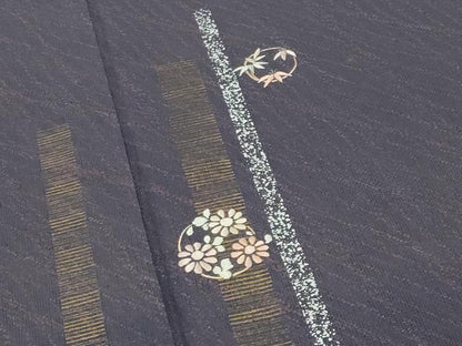 平和屋着物●訪問着　紬地　刺繍　花丸文　金彩　正絹　逸品　CABD9465gh