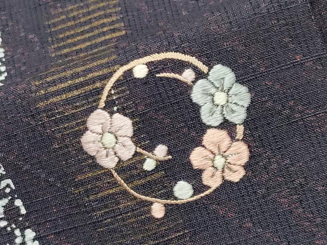平和屋着物●訪問着　紬地　刺繍　花丸文　金彩　正絹　逸品　CABD9465gh