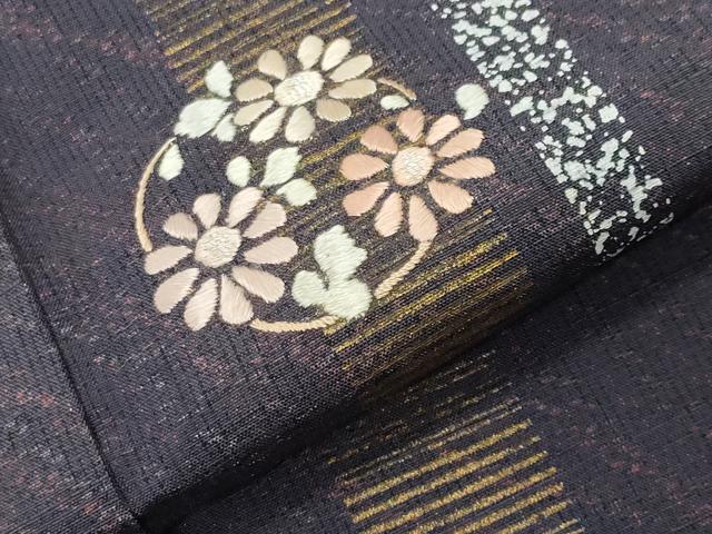 平和屋着物●訪問着　紬地　刺繍　花丸文　金彩　正絹　逸品　CABD9465gh