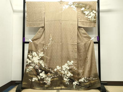 平和屋着物●中国三大刺繍　相良刺繍　訪問着　流水草花文　暈し染め　金彩　正絹　逸品　未使用　CABD9467gh
