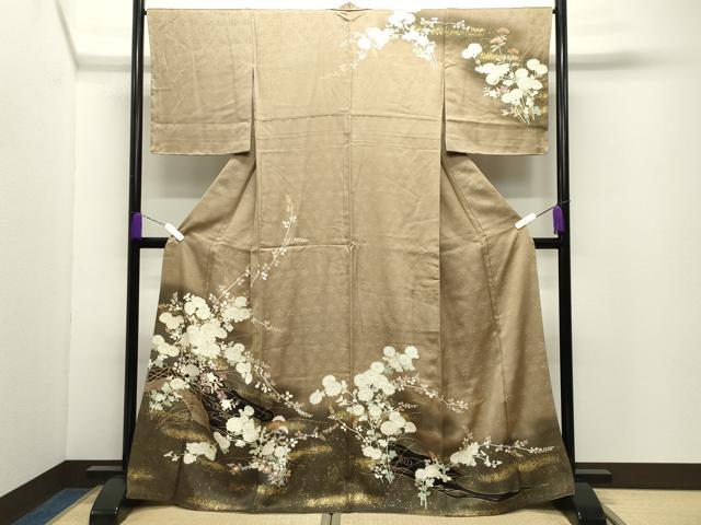 平和屋着物●中国三大刺繍　相良刺繍　訪問着　流水草花文　暈し染め　金彩　正絹　逸品　未使用　CABD9467gh