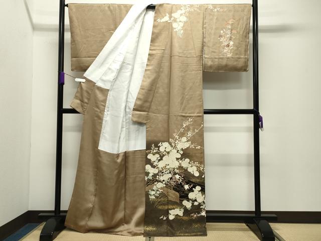 平和屋着物●中国三大刺繍　相良刺繍　訪問着　流水草花文　暈し染め　金彩　正絹　逸品　未使用　CABD9467gh