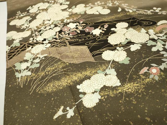平和屋着物●中国三大刺繍　相良刺繍　訪問着　流水草花文　暈し染め　金彩　正絹　逸品　未使用　CABD9467gh