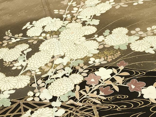 平和屋着物●中国三大刺繍　相良刺繍　訪問着　流水草花文　暈し染め　金彩　正絹　逸品　未使用　CABD9467gh