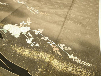平和屋着物●中国三大刺繍　相良刺繍　訪問着　流水草花文　暈し染め　金彩　正絹　逸品　未使用　CABD9467gh