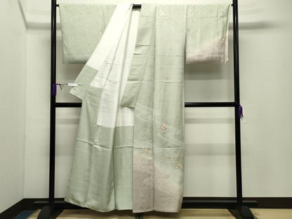 平和屋着物●訪問着　刺繍　流水草花文　金彩　正絹　逸品　CABD9470gh