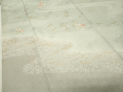 平和屋着物●訪問着　刺繍　流水草花文　金彩　正絹　逸品　CABD9470gh