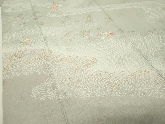 平和屋着物●訪問着　刺繍　流水草花文　金彩　正絹　逸品　CABD9470gh