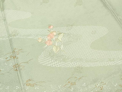 平和屋着物●訪問着　刺繍　流水草花文　金彩　正絹　逸品　CABD9470gh