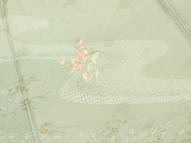 平和屋着物●訪問着　刺繍　流水草花文　金彩　正絹　逸品　CABD9470gh