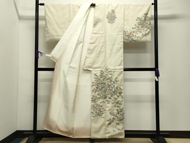 平和屋着物●訪問着　紬地　風景松竹梅文　正絹　逸品　CABD9471gh