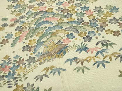 平和屋着物●訪問着　紬地　風景松竹梅文　正絹　逸品　CABD9471gh