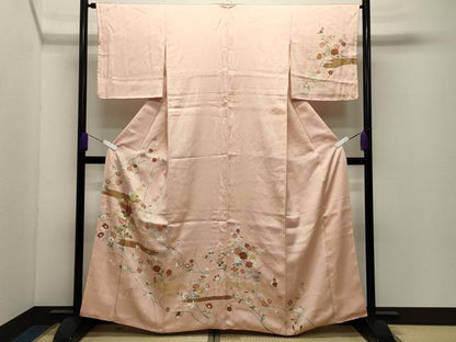 平和屋着物●訪問着　駒刺繍　草花文　金彩　正絹　逸品　CABD9473gh