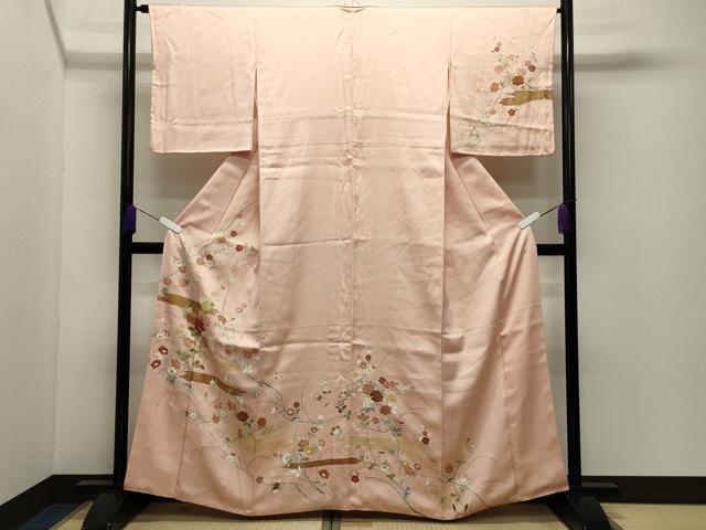 平和屋着物●訪問着　駒刺繍　草花文　金彩　正絹　逸品　CABD9473gh