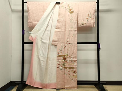 平和屋着物●訪問着　駒刺繍　草花文　金彩　正絹　逸品　CABD9473gh