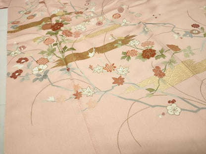 平和屋着物●訪問着　駒刺繍　草花文　金彩　正絹　逸品　CABD9473gh