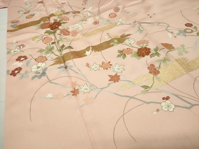 平和屋着物●訪問着　駒刺繍　草花文　金彩　正絹　逸品　CABD9473gh