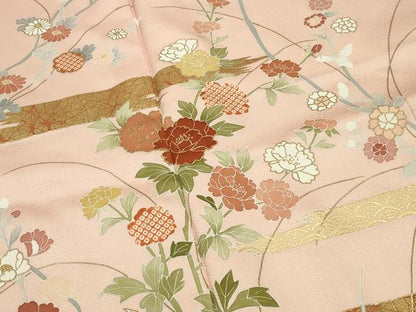 平和屋着物●訪問着　駒刺繍　草花文　金彩　正絹　逸品　CABD9473gh