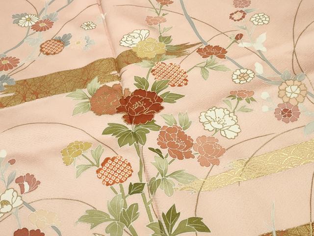 平和屋着物●訪問着　駒刺繍　草花文　金彩　正絹　逸品　CABD9473gh