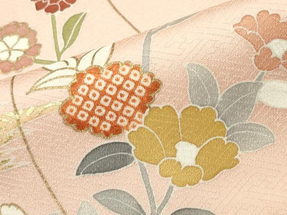 平和屋着物●訪問着　駒刺繍　草花文　金彩　正絹　逸品　CABD9473gh