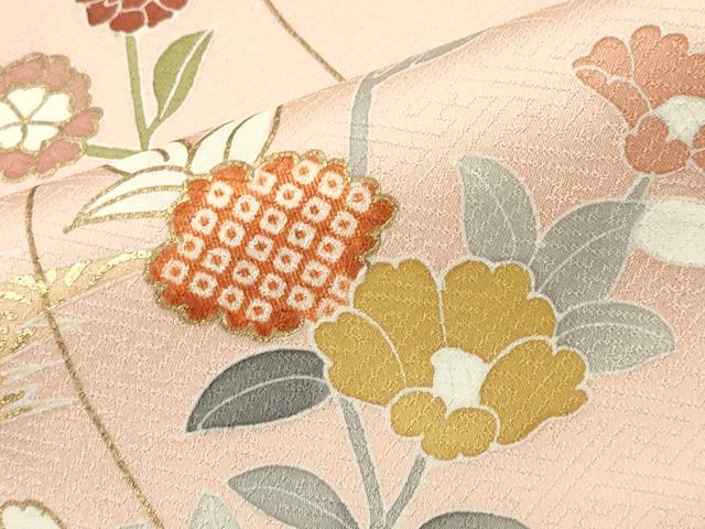 平和屋着物●訪問着　駒刺繍　草花文　金彩　正絹　逸品　CABD9473gh