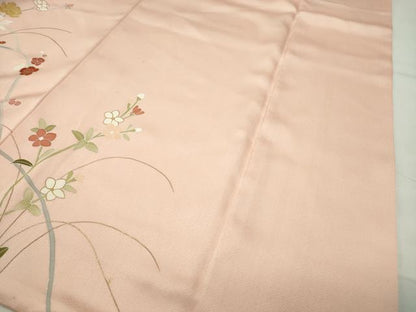 平和屋着物●訪問着　駒刺繍　草花文　金彩　正絹　逸品　CABD9473gh