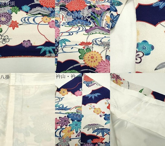 平和屋着物●豪華振袖　型染め　風景松竹梅文　鬼しぼ縮緬　正絹　逸品　CABD9474gh