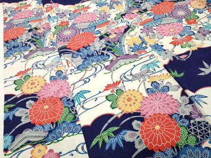 平和屋着物●豪華振袖　型染め　風景松竹梅文　鬼しぼ縮緬　正絹　逸品　CABD9474gh