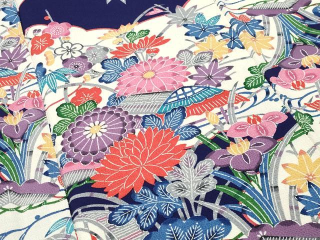 平和屋着物●豪華振袖　型染め　風景松竹梅文　鬼しぼ縮緬　正絹　逸品　CABD9474gh