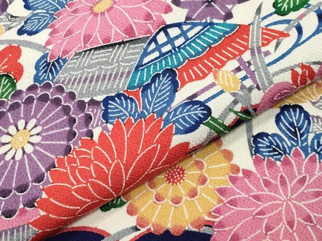 平和屋着物●豪華振袖　型染め　風景松竹梅文　鬼しぼ縮緬　正絹　逸品　CABD9474gh