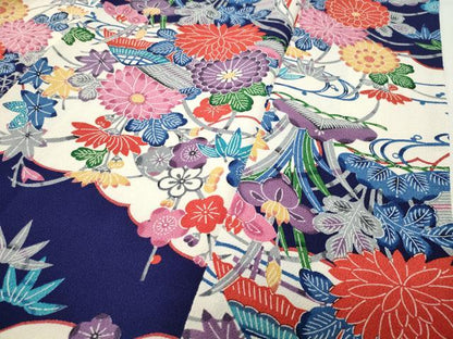平和屋着物●豪華振袖　型染め　風景松竹梅文　鬼しぼ縮緬　正絹　逸品　CABD9474gh