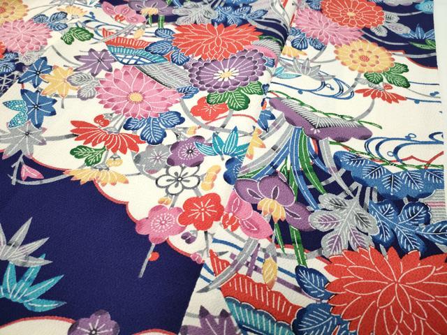 平和屋着物●豪華振袖　型染め　風景松竹梅文　鬼しぼ縮緬　正絹　逸品　CABD9474gh