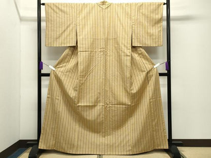 平和屋着物●上質な紬　縞　正絹　逸品　CABD9479gh