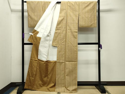 平和屋着物●上質な紬　縞　正絹　逸品　CABD9479gh