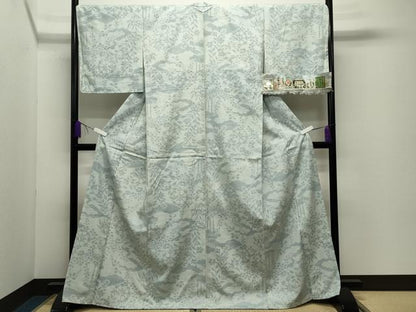 平和屋着物●結城紬　100亀甲　雲取り草花文　証紙付き　正絹　逸品　CABD9484gh