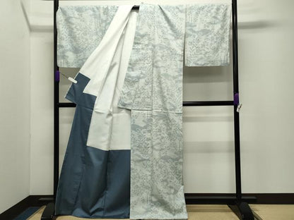 平和屋着物●結城紬　100亀甲　雲取り草花文　証紙付き　正絹　逸品　CABD9484gh