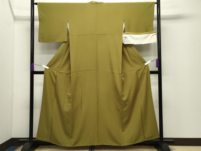 平和屋着物●上質な色無地　鶯色　さが美扱い　反端付き　正絹　逸品　CABD9486gh