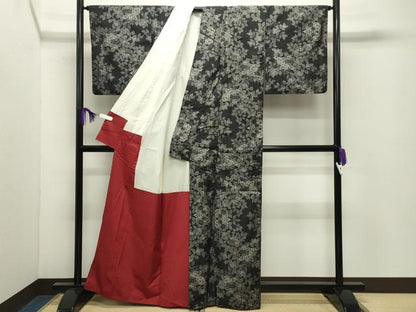 平和屋着物●本場大島紬　9マルキ　草花文　正絹　逸品　CABD9494gh