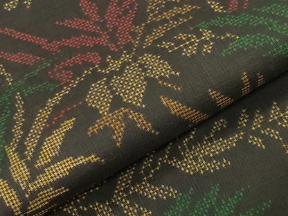 平和屋着物●本場大島紬　7マルキ　草花文　正絹　逸品　未使用　CABD9495gh