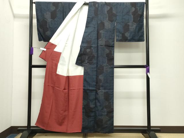 平和屋着物●結城紬　80亀甲　亀甲重ね文　正絹　逸品　未使用　CABD9497gh