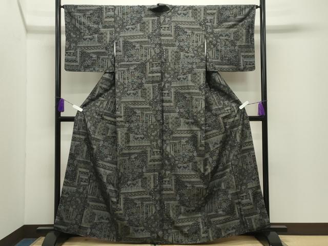 平和屋着物●小千谷紬　モロ入り　100亀甲　切嵌花瓶吉祥文　正絹　逸品　未使用　CABD9498gh