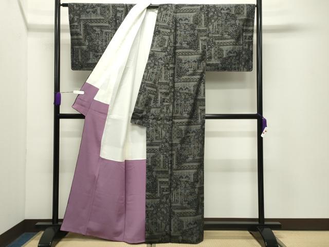 平和屋着物●小千谷紬　モロ入り　100亀甲　切嵌花瓶吉祥文　正絹　逸品　未使用　CABD9498gh