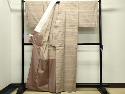 平和屋着物●紅花紬　米沢　横段文　胴抜き仕立て　正絹　逸品　未使用　CABD9499gh