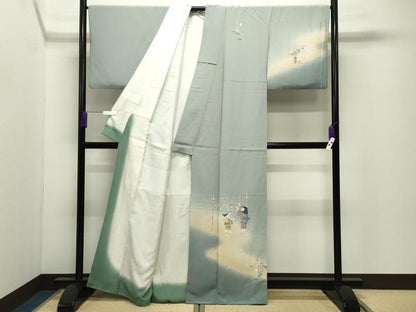平和屋着物●訪問着　友禅　作家物　童子遊び　暈し染め　正絹　逸品　CABD9503gh