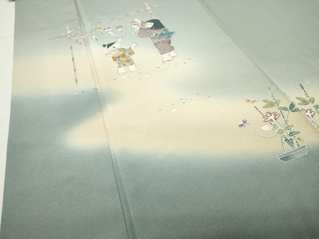 平和屋着物●訪問着　友禅　作家物　童子遊び　暈し染め　正絹　逸品　CABD9503gh